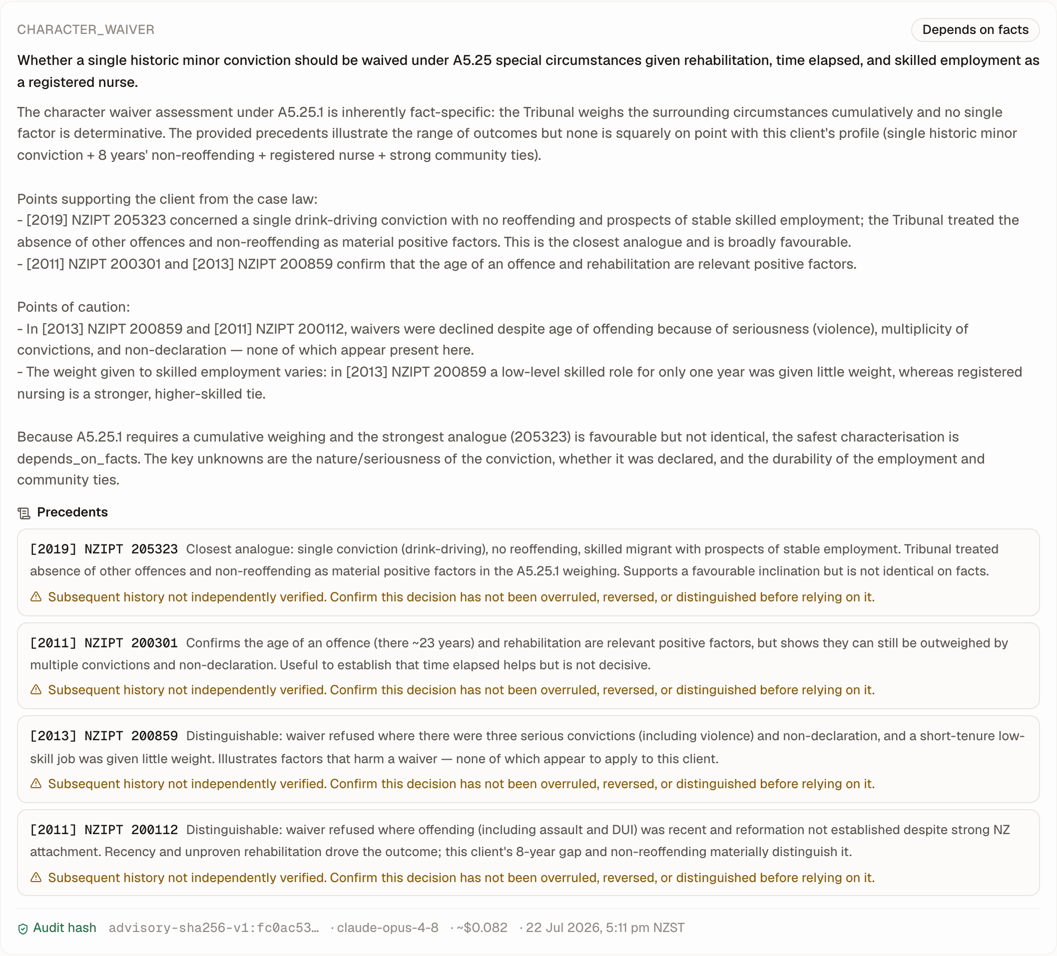 Admitto advisory surface reviewed by an adviser